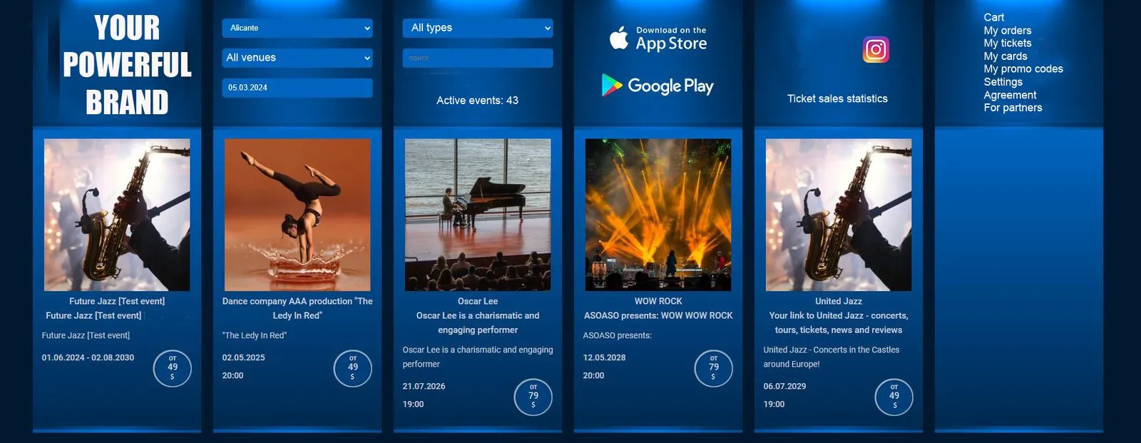 How to create a website for ticket sales, concerts, cinemas, theaters, ticket services, exhibitions, museums, tours, excursions, goods, boat-tours and parks